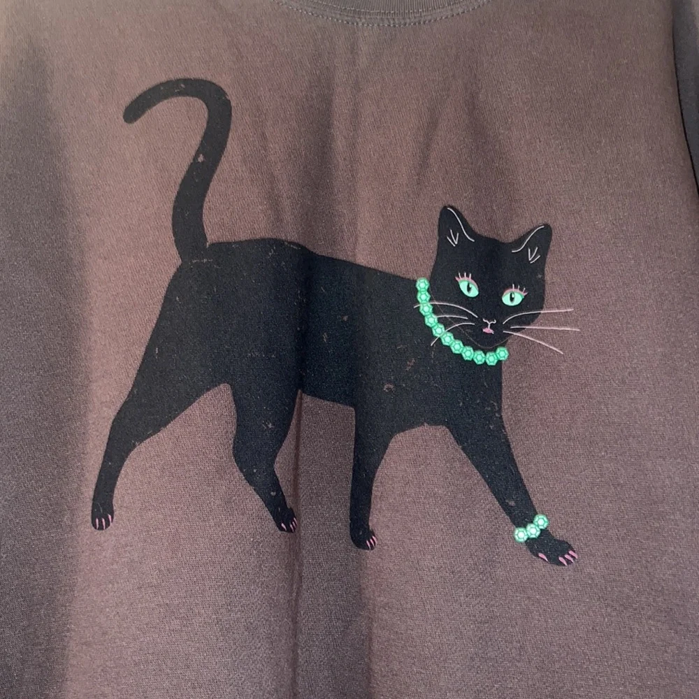 Living Fully Co. Mallory Ervin Halloween Black Cat Sweatshirt size XL Holiday - Picture 2 of 4